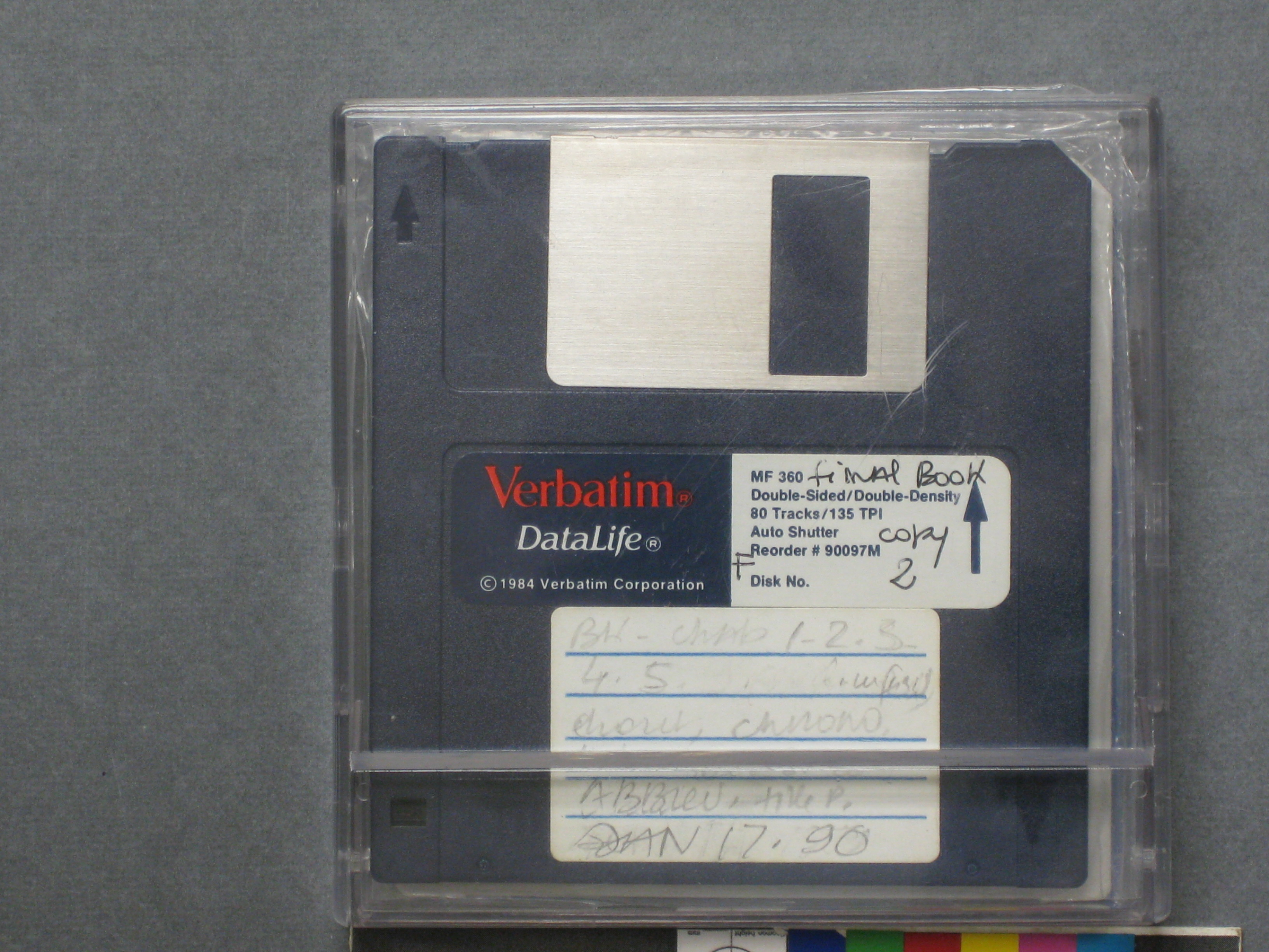 An old floppy disk from the 1990s inside a plastic case